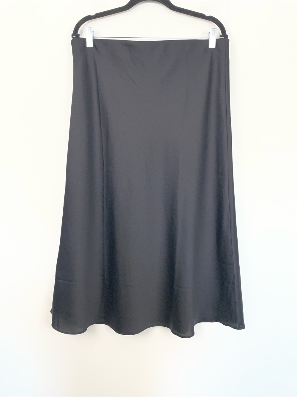 Ann Taylor Satin Classic Midi Women's L Pullon Minimal Black Elegant Slip Skirt - Picture 2 of 8
